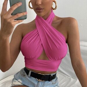 SHEIN Cross Crop Halter Top